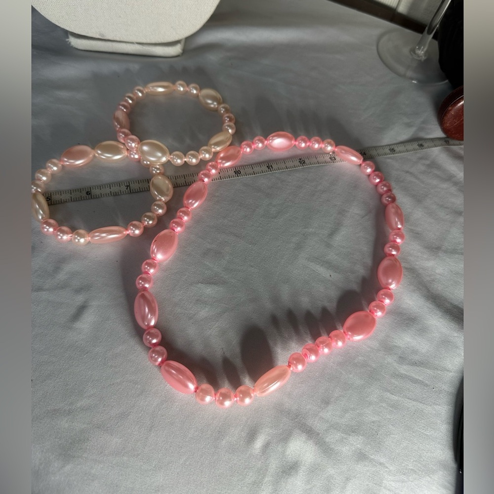Vintage pink pop bead necklace and bracelets
